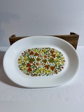 Corelle White Platter with Orange, Yellow and Green Floral Medallion